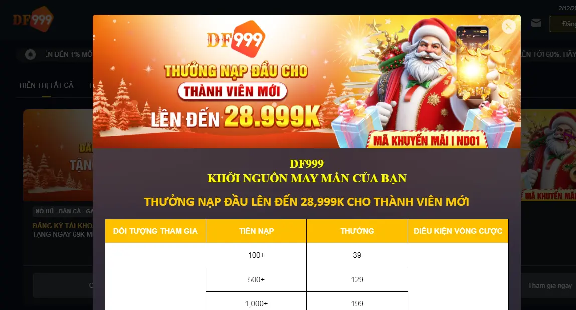 Thưởng nạp đầu lên đến 28,999k cho thành viên mới